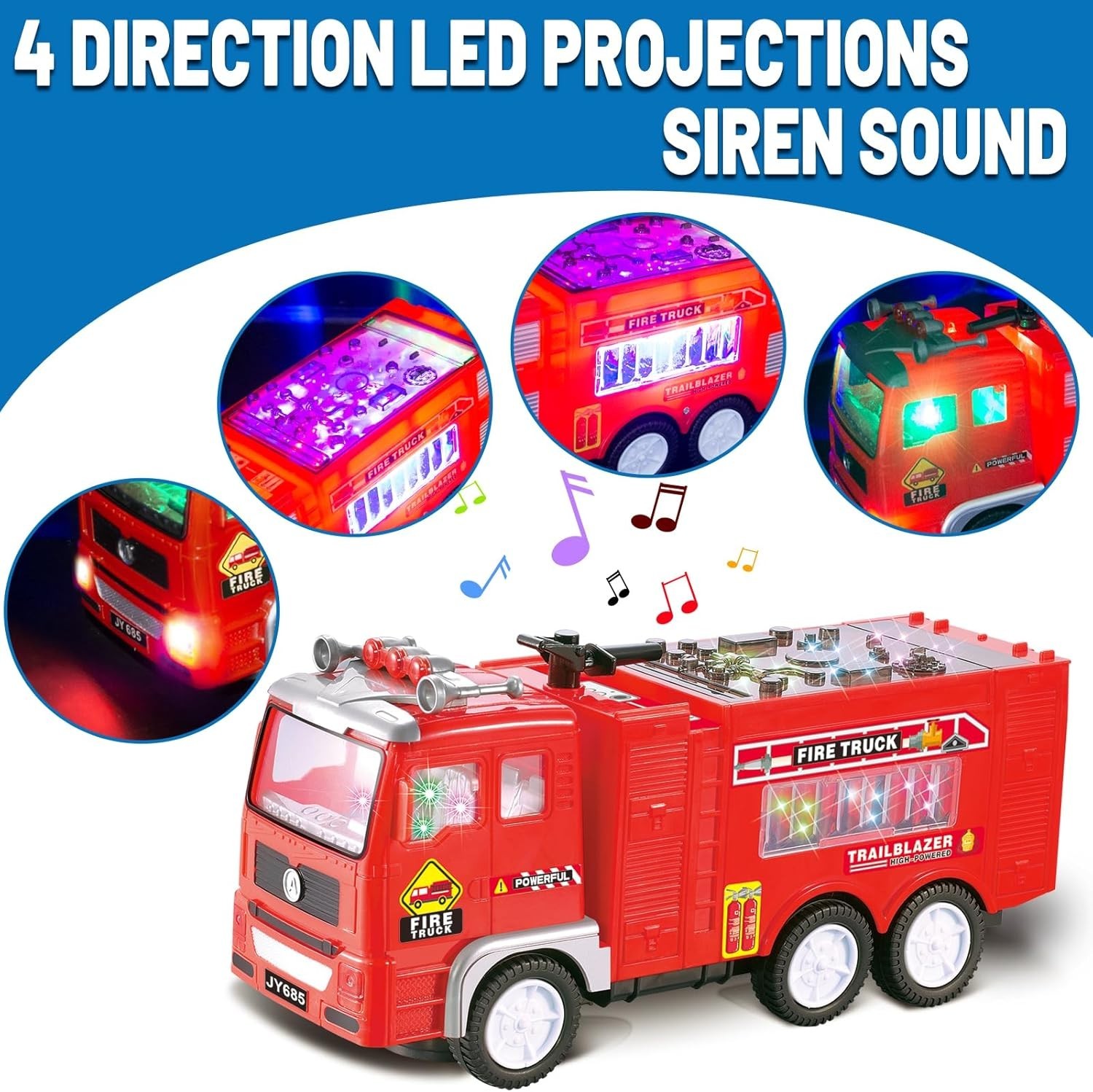 Large Fire Truck Toy for Toddlers 3-5 4D Lights & Siren | Bump & Go Action Gift