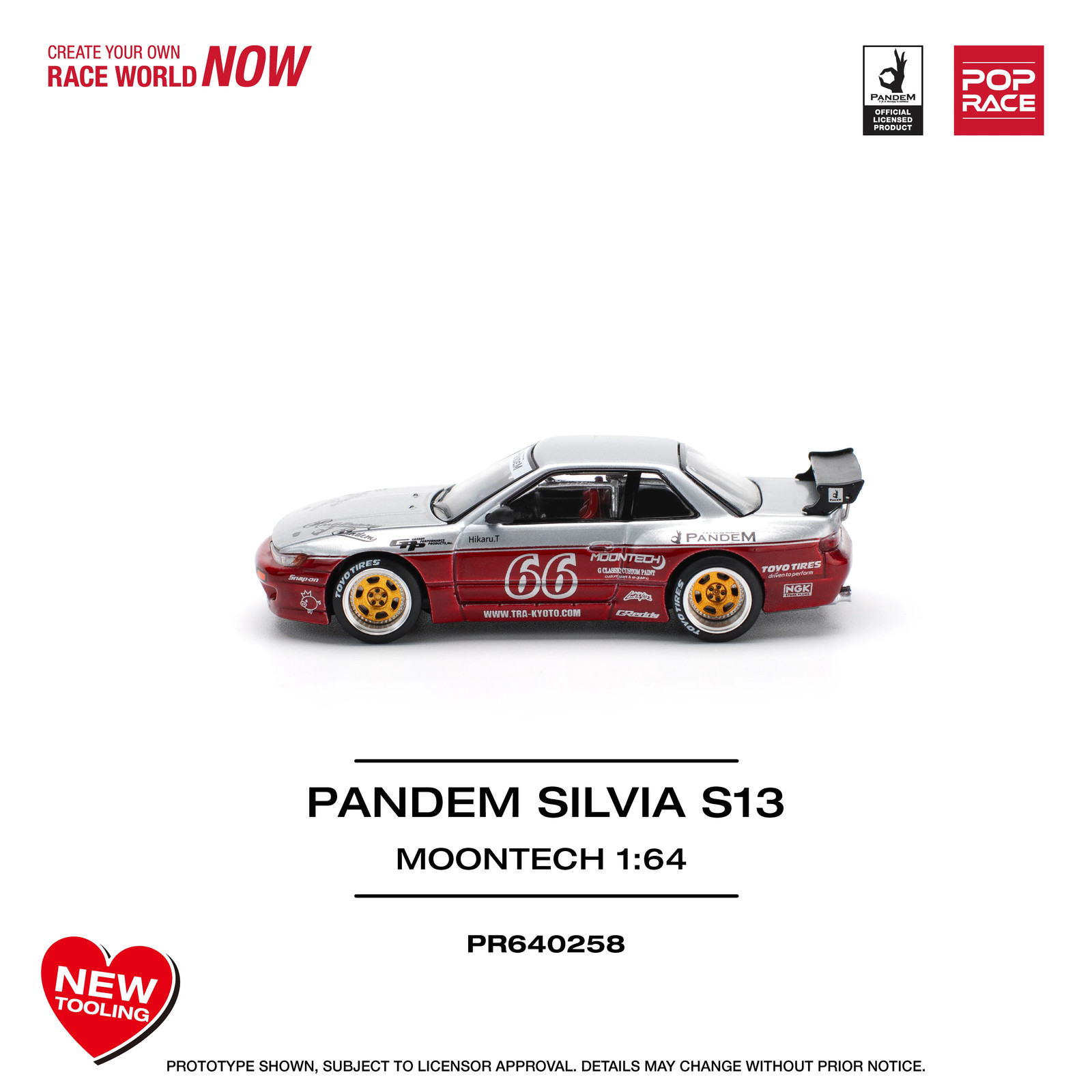 1:64 Nissan Silvia S13 PANDEM — Moontech Red/Silver — Pop Race