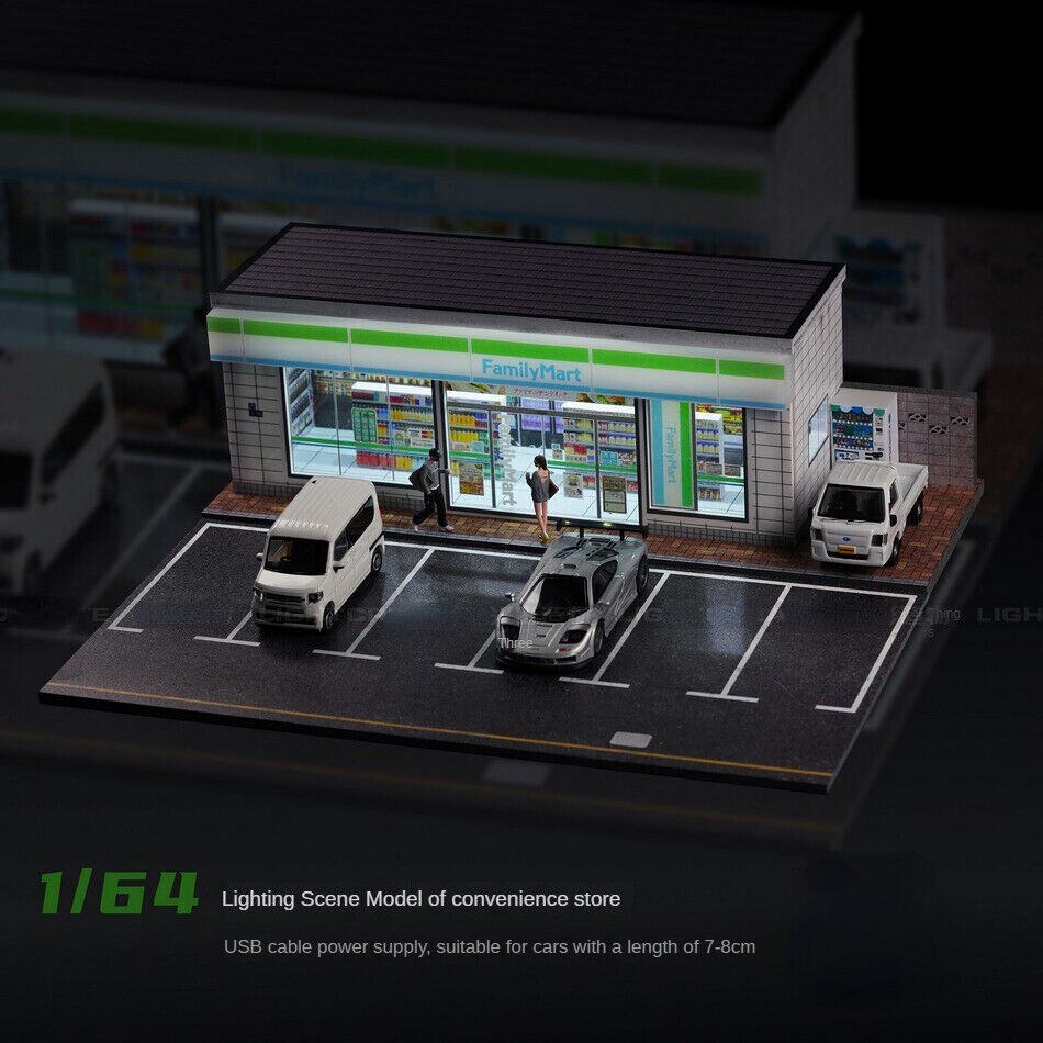 Diorama 1/64 Car Garage Model Lighting City Street Shop Parking Lot Scene Model