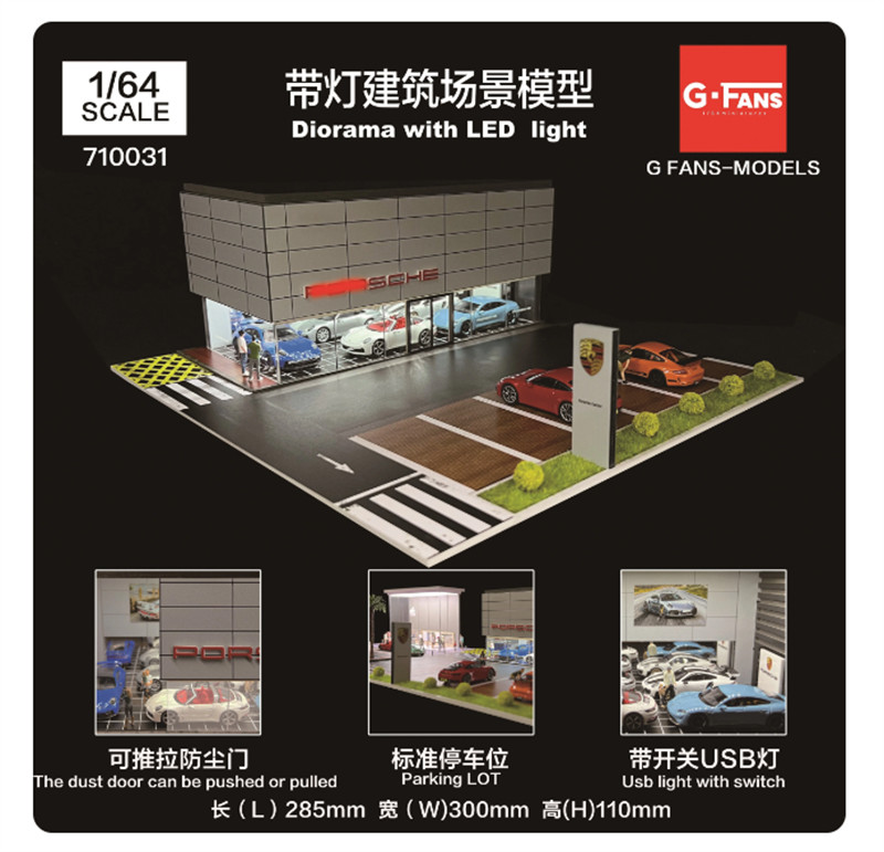 Diorama Car Garage Model LED Lighting Car Parking Lot Scene Display Model 1/64