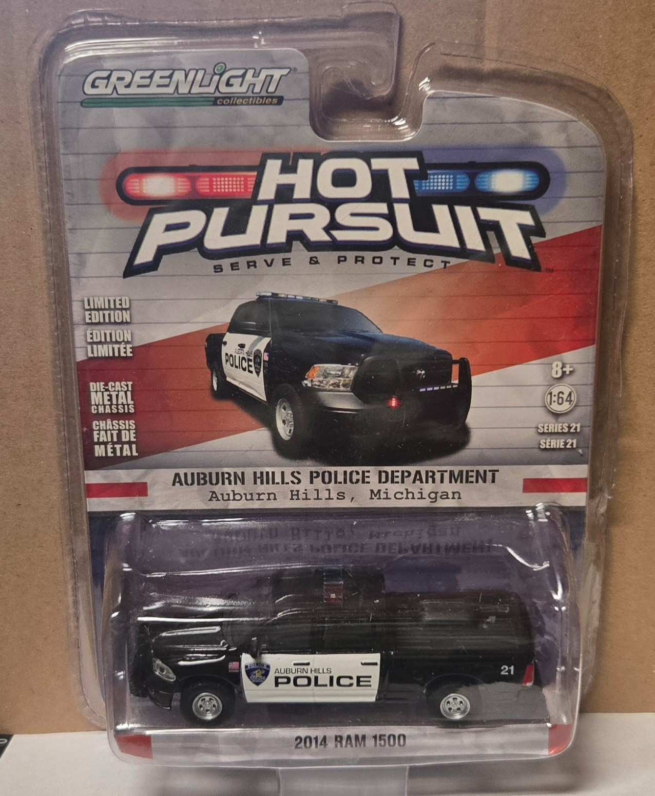 Greenlight 2014 Ram 1500 Pickup Auburn Hills MI Police Truck 1:64 Scale