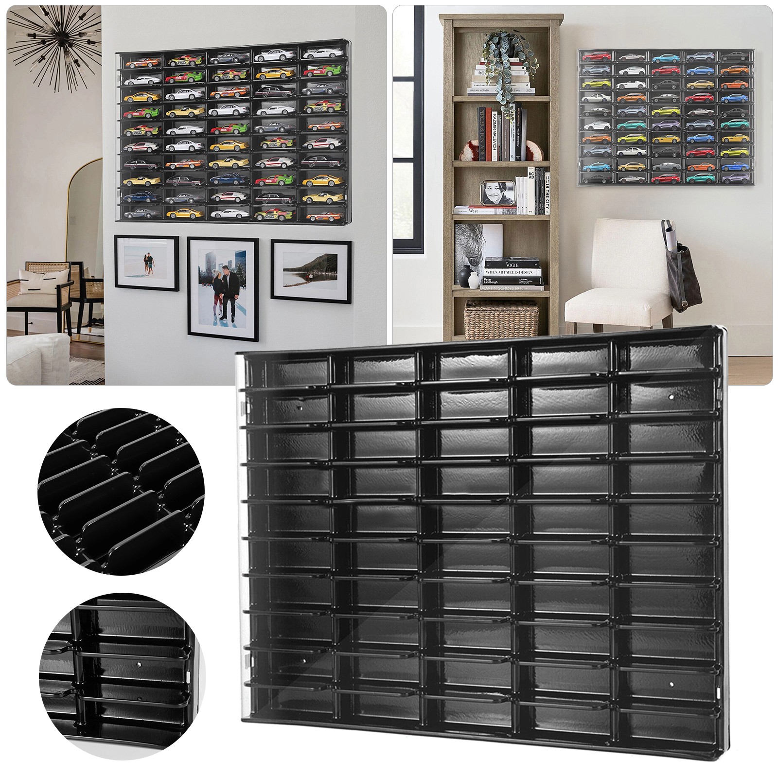Acrylic Display Case for HW 1/64 Diecast Car Matchbox Toy Storage Shelf 50-Grid