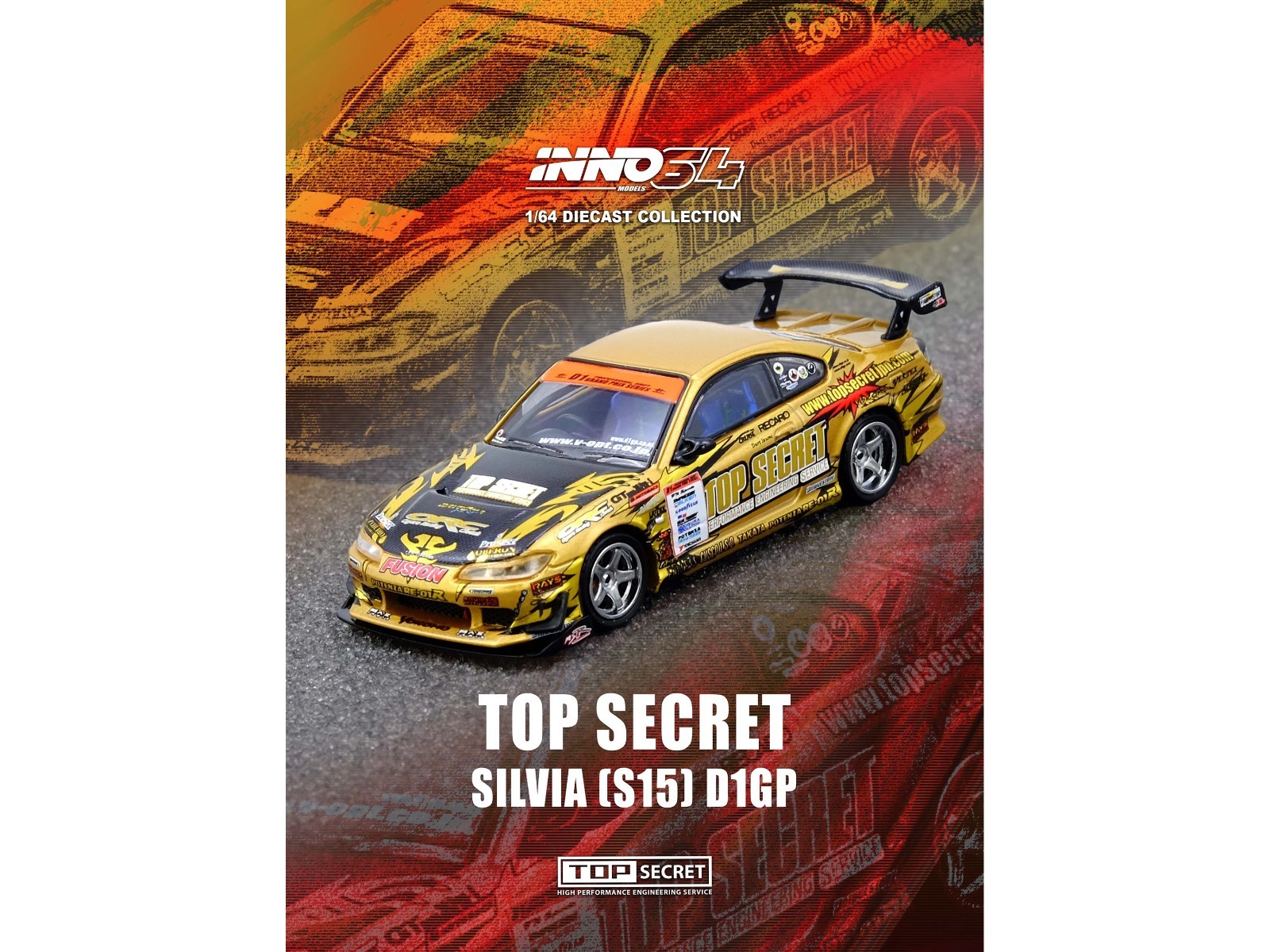 NISSAN TOP SECRET SILVIA S15 WINNER D1GP 2004 1/64 INNO MODELS IN64-S15TS-D104