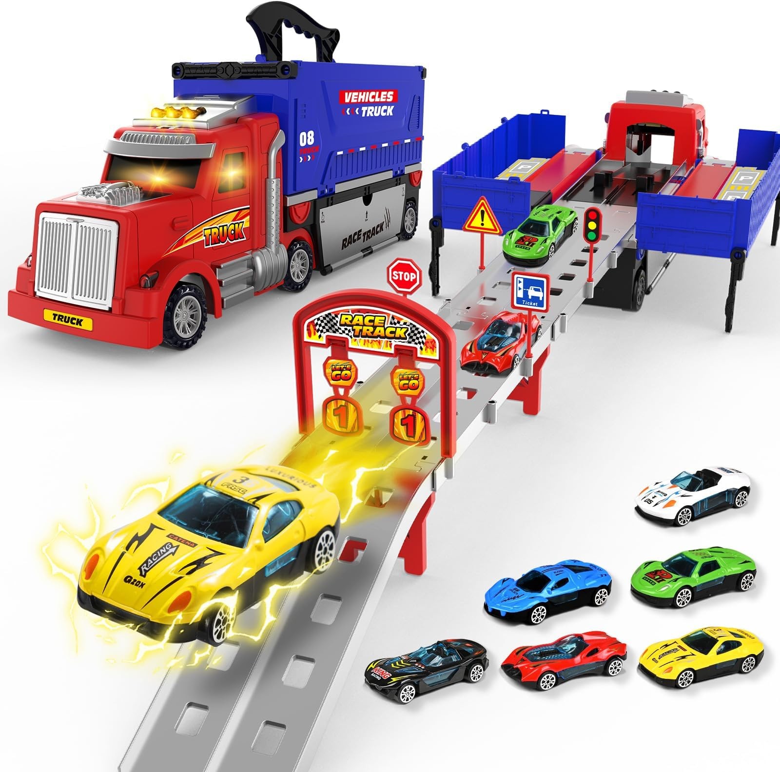 Carrier Truck Race Track Toys, Truck Toys for 3, 4, 5, 6, 7, 8 Years Old Kids…