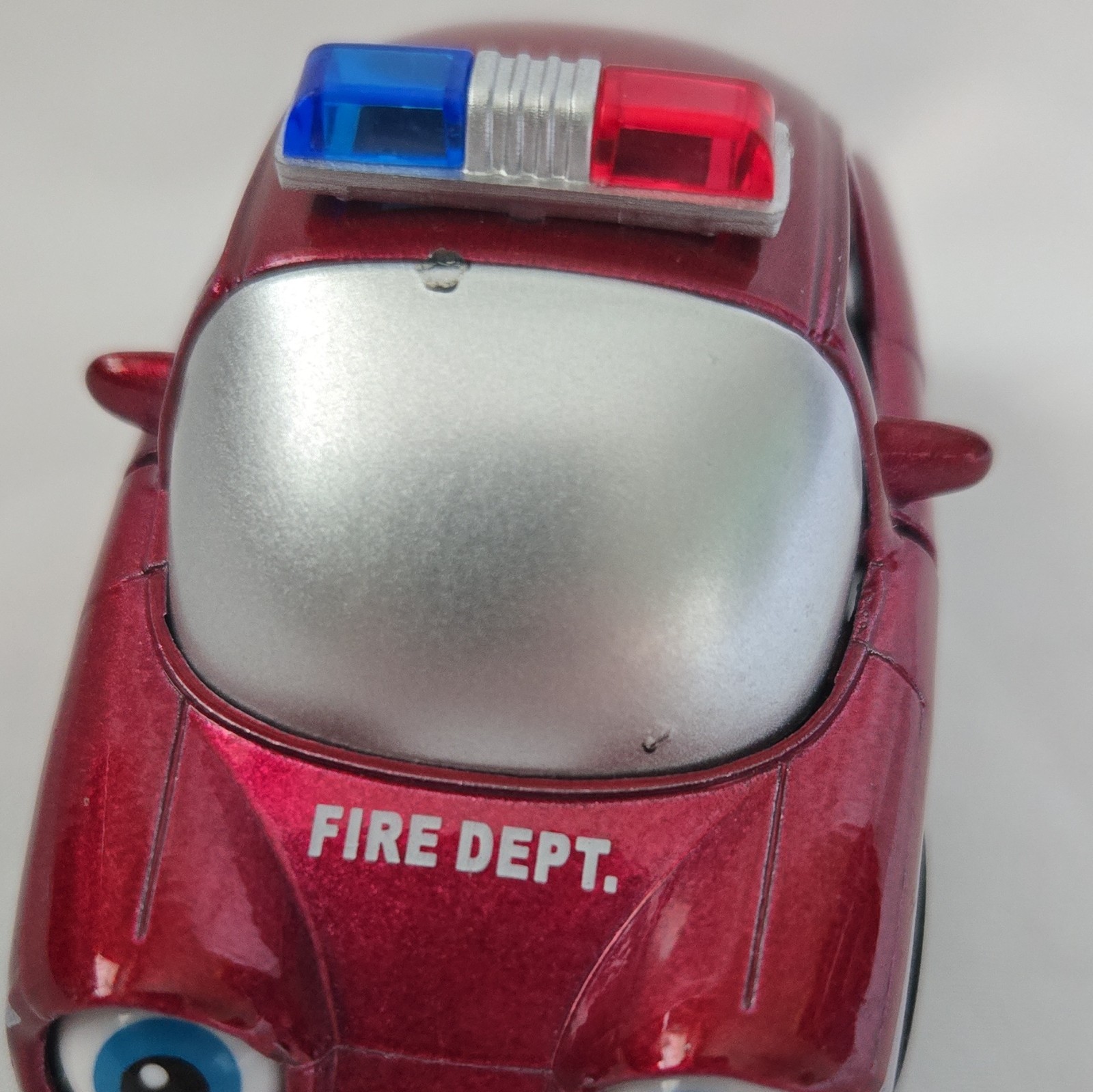 Fire Dept Diecast-Style Car Red/Silver w/ Light Bar, Opening Doors Moving Eyes