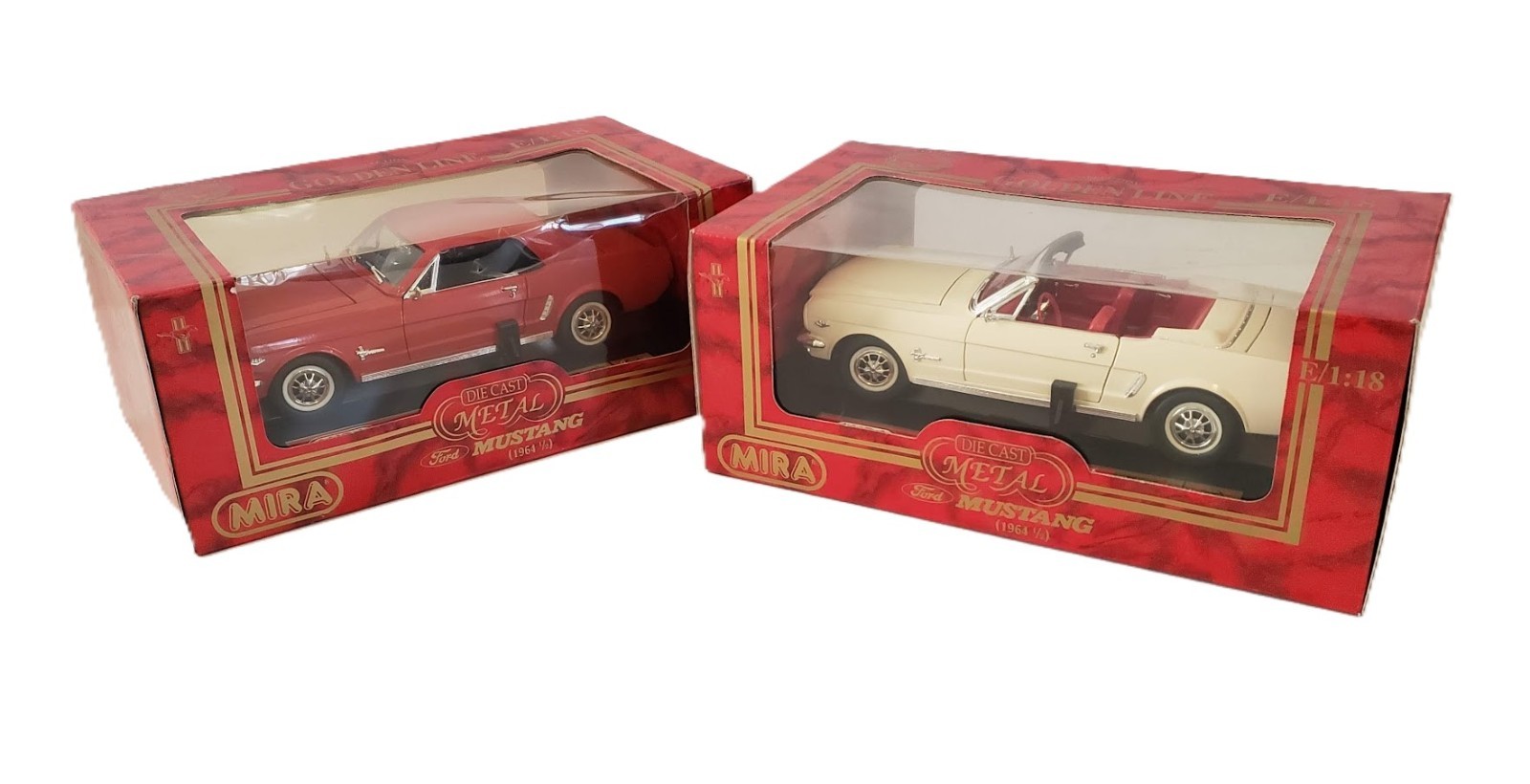 MIRA Golden Line 1:18 Die Cast 1964 ½ Ford Mustang Red Coupe White Convertible 2