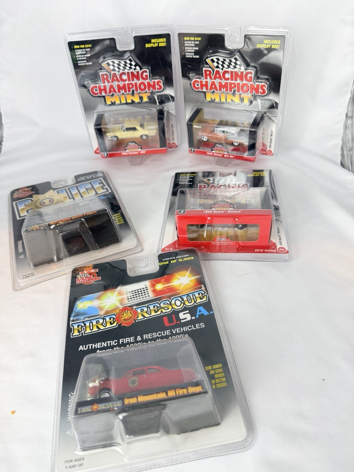 Racing Champions Mint Police Fire Rescue Diecast Car Lot of 5 New Sealed 1:64