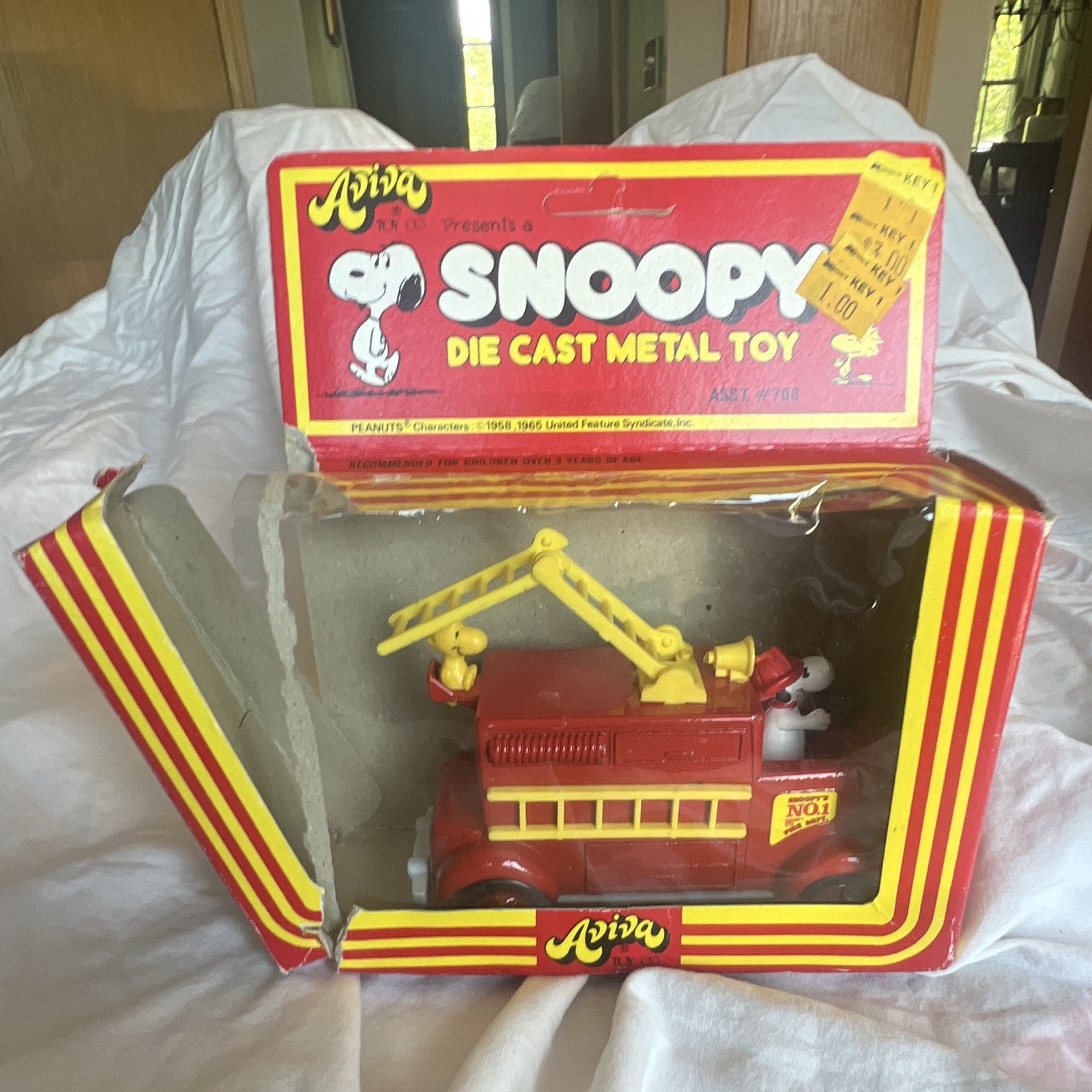 1958 Aviva Snoopy Fire Engine Diecast Metal Vehicle Peanuts Theme