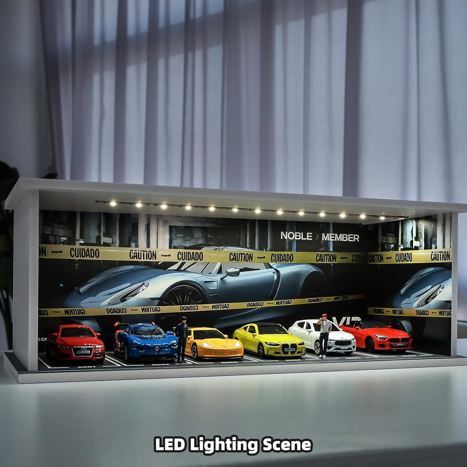 1/64 Diorama Car Garage Model LED Lighting City Parking Lot Scene Building Model