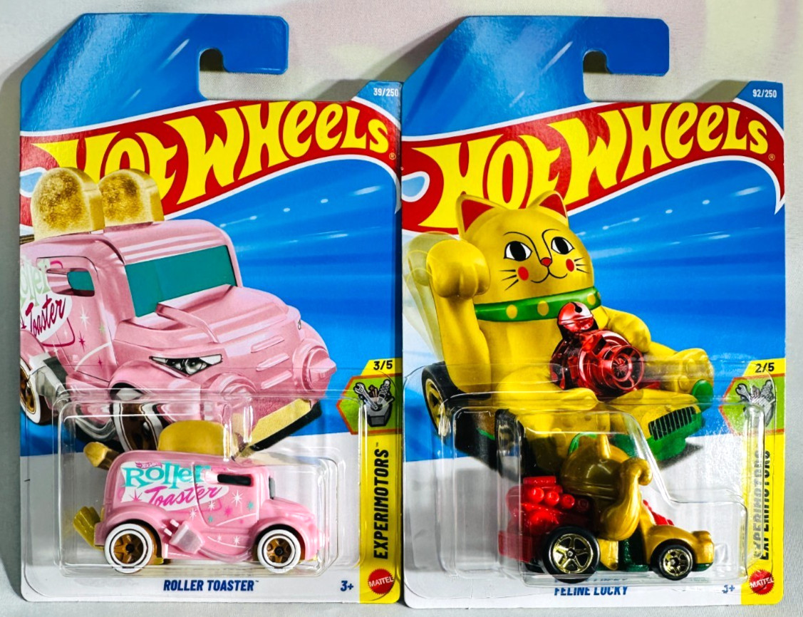 Lot of 2 – Hot Wheels 2026 – Roller Toaster & Feline Lucky – Int’L Cards