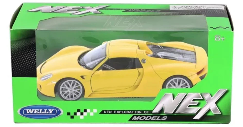 2013 Porsche 918 Spyder Hard Top 1/24 Scale Diecast Model Welly -YELLOW w/ BOX