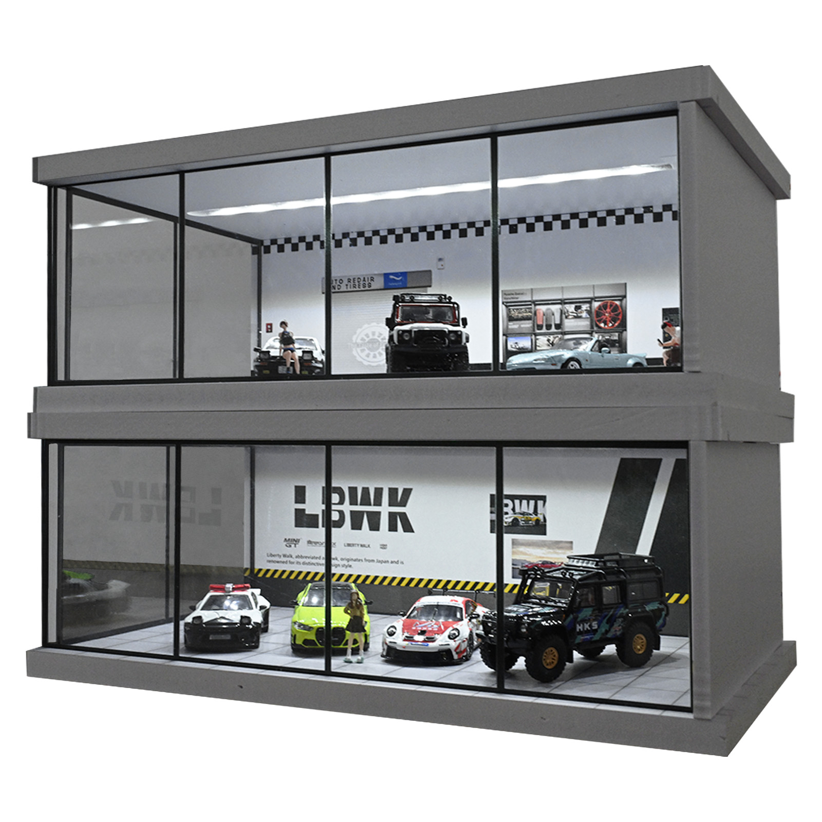 1:64 Diorama Car Showroom Model LED Lighting City Car Garage Scene Display Model