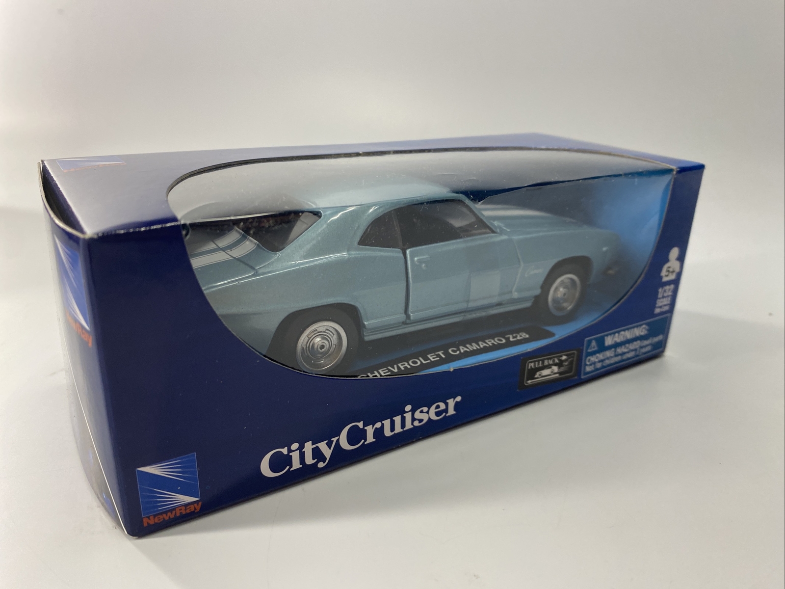 New Ray City Cruiser Chevy Camaro Z28 Light Blue White Stripes 1:32 New