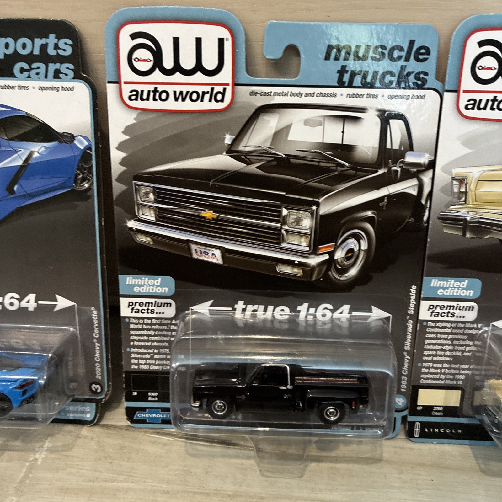 Auto World Luxury Sports Muscle 3 LOT Lincoln Continental, Corvette Silverado
