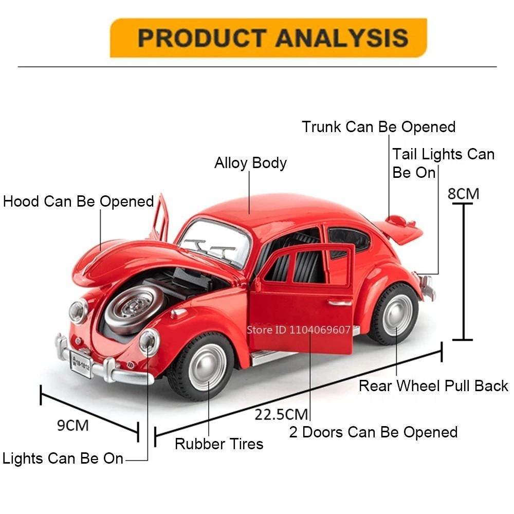 1:18 VOLKSWAGEN Beetle Car Alloy Model Diecast with Sound Light Kids Gift NEW
