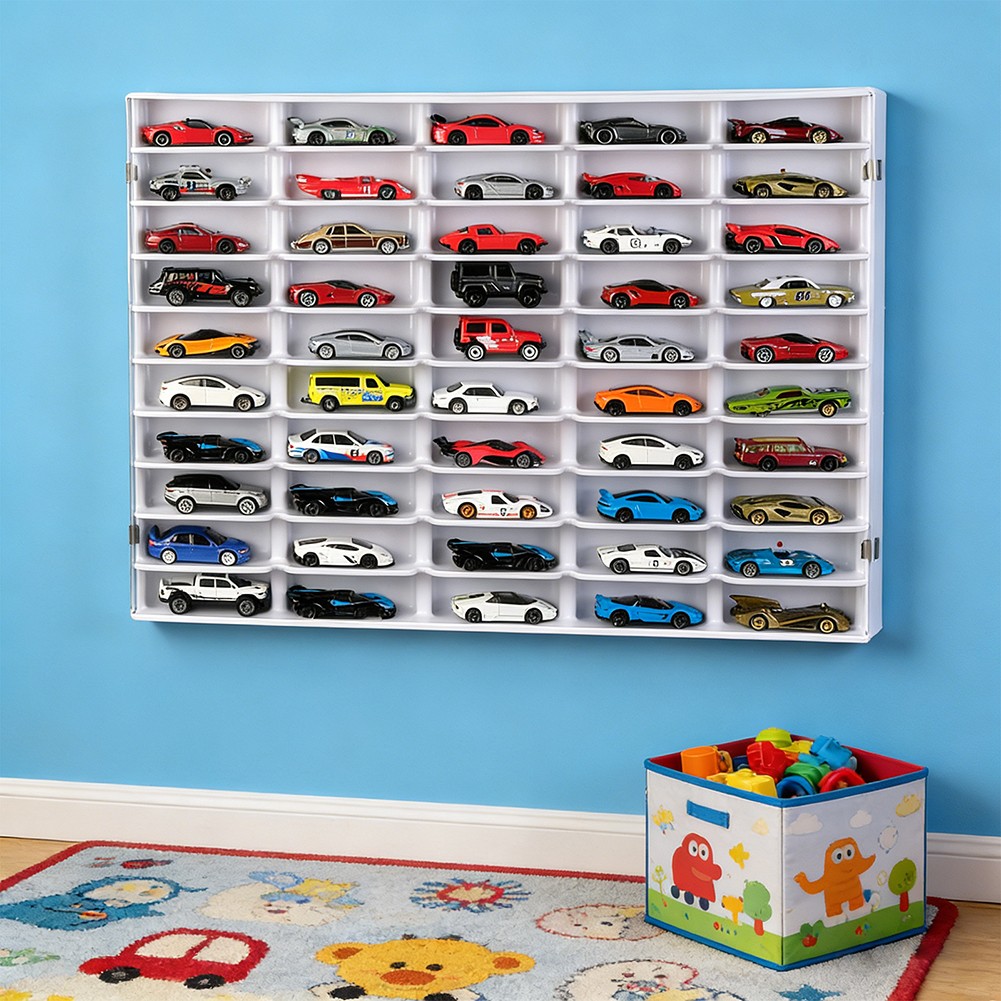 Wall Mounted Display Case Storage Cabinet Shelf For 1/64 Scale Diecast Model Car