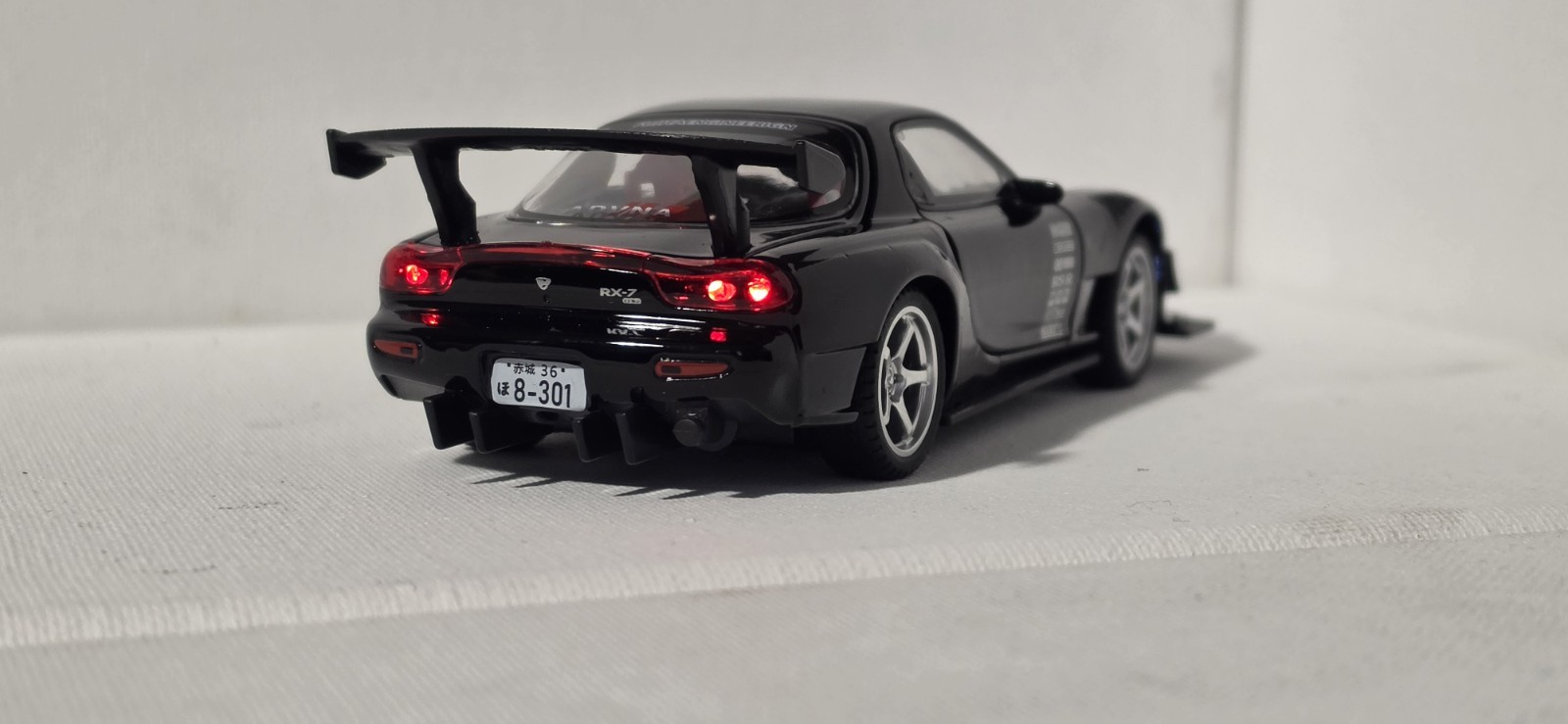 Mazda RX-7 Black Diecast Car 1:32 w/ Rear Wing Light-Up Highly Collectible