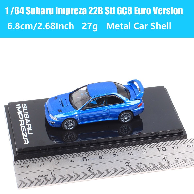 Blue Subaru Impreza 22B STI GC8 1:64 HJ64 Alloy Car Model – European Edition New
