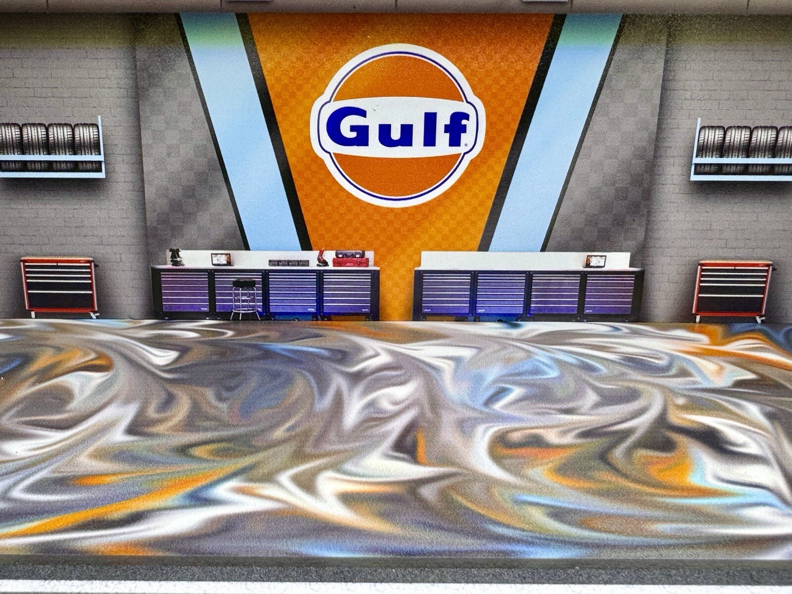 Gulf V3 Theme FOR Hot Wheels 1:64 Model Diorama Garage LED Lighting!