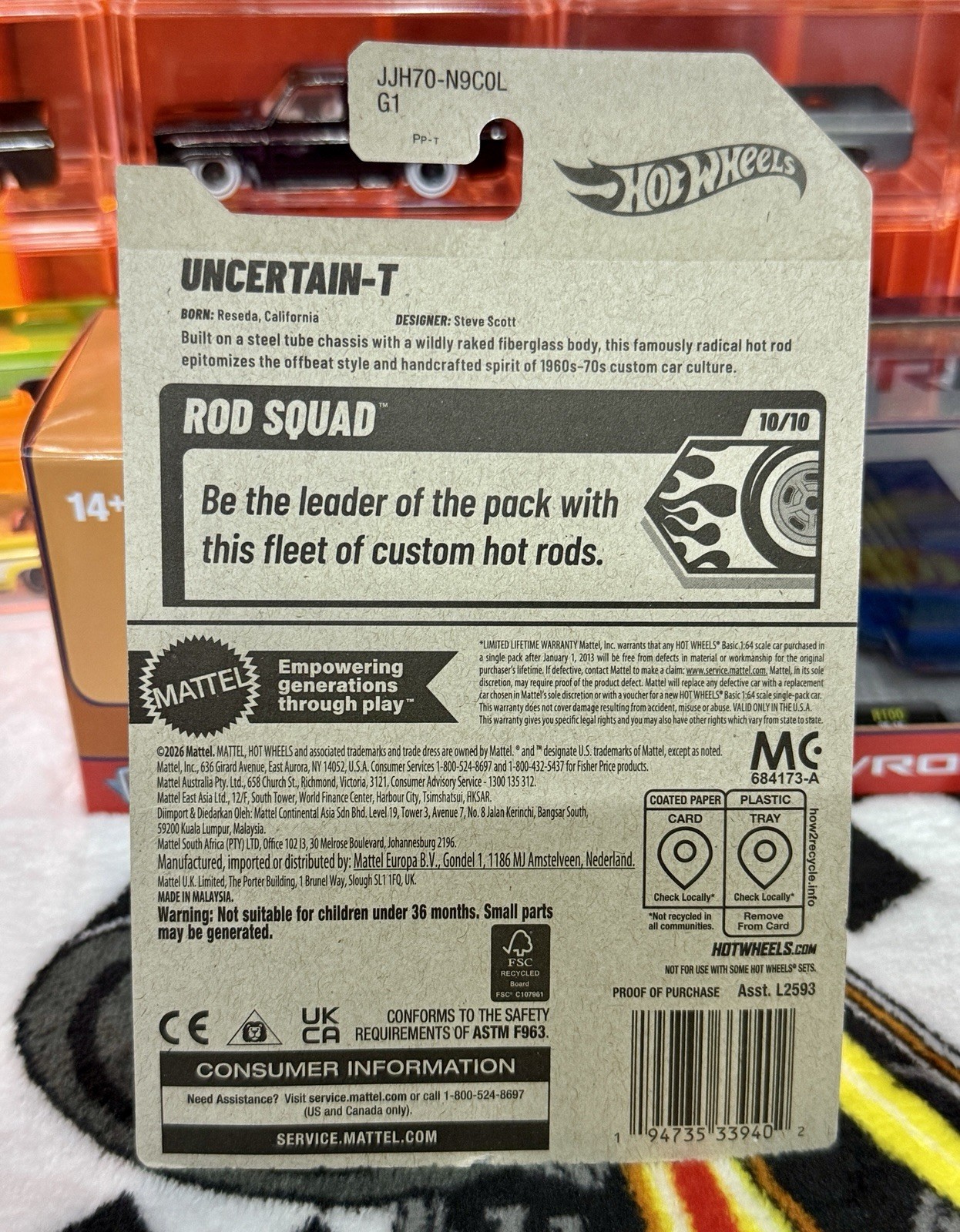 🔥L Case Hot Wheels Rod Squad Uncertain-T 2026 Red/Silver Diecast Car 1:64