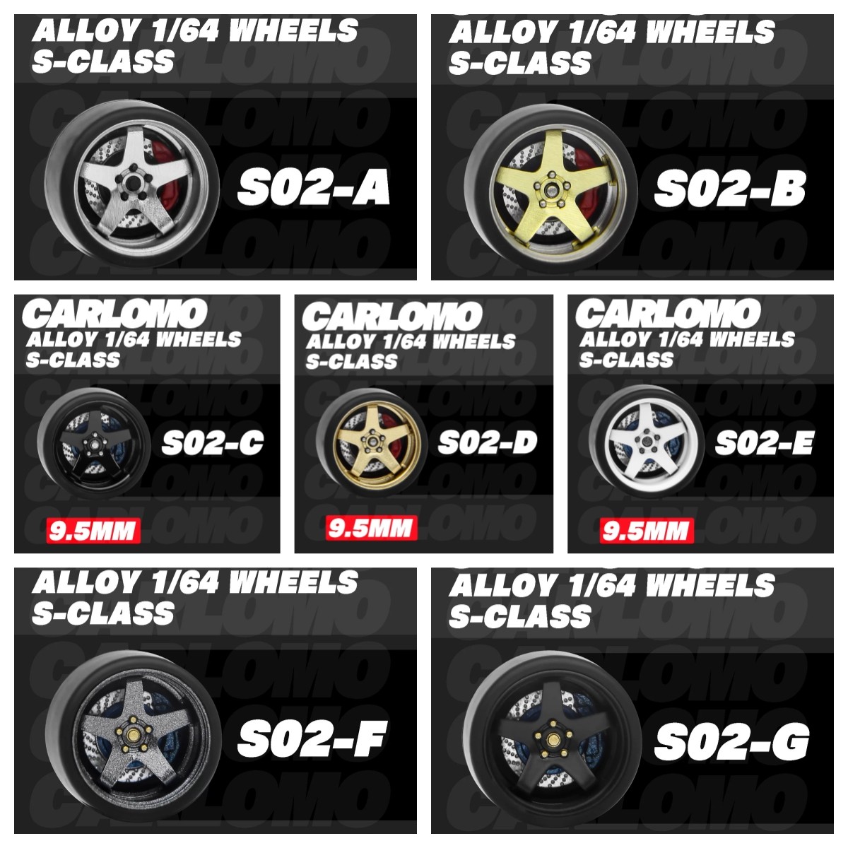 Carlomo 1/64 Diecast Custom Wheels Rubber Tires 9.5mm JDM Tuner Parts MINI GT
