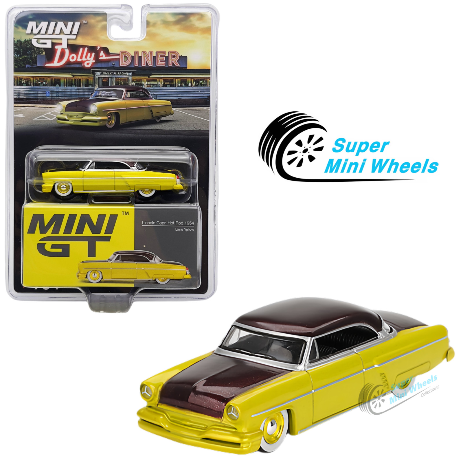 Mini GT 1:64 Lincoln Capri Hot Rod 1954 Lime Yellow #794