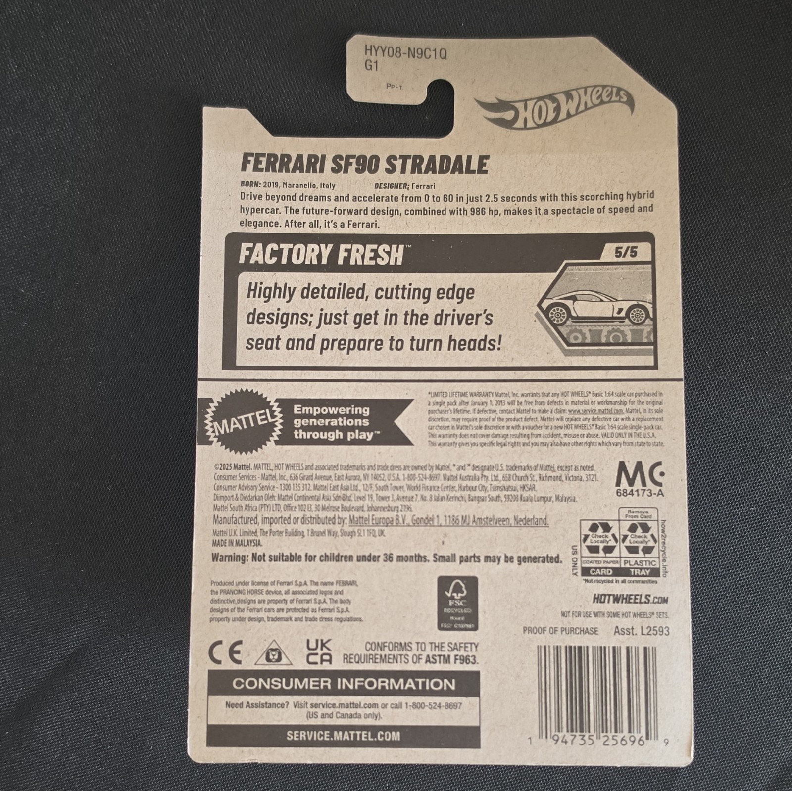 Hot Wheels Ferrari SF90 Stradale Gray 1:64 Diecast Unopened Box 2025