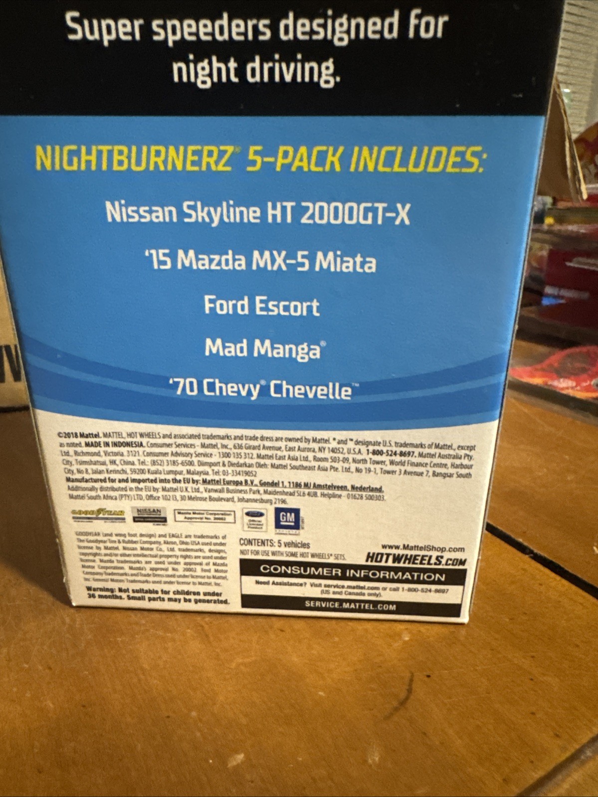Hotwheels Nightburnerz 5 Pack Nissan/mazda/ford/mad Mango /chevy