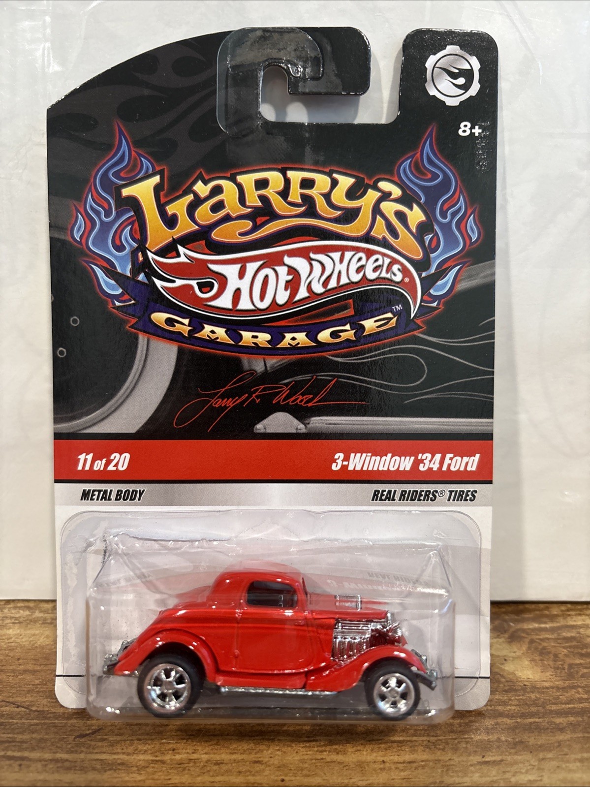 2009 Hot Wheels Larry’s Garage 11/20 3-Window ’34 Ford Red Real Riders