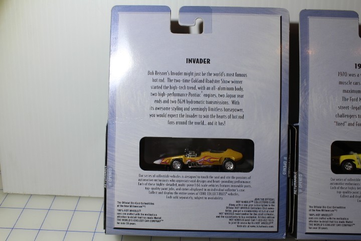 100% Hot Wheels 59 Cadillac, Invader, 1970 Ford Mustang, 1957 Chev. Nomad