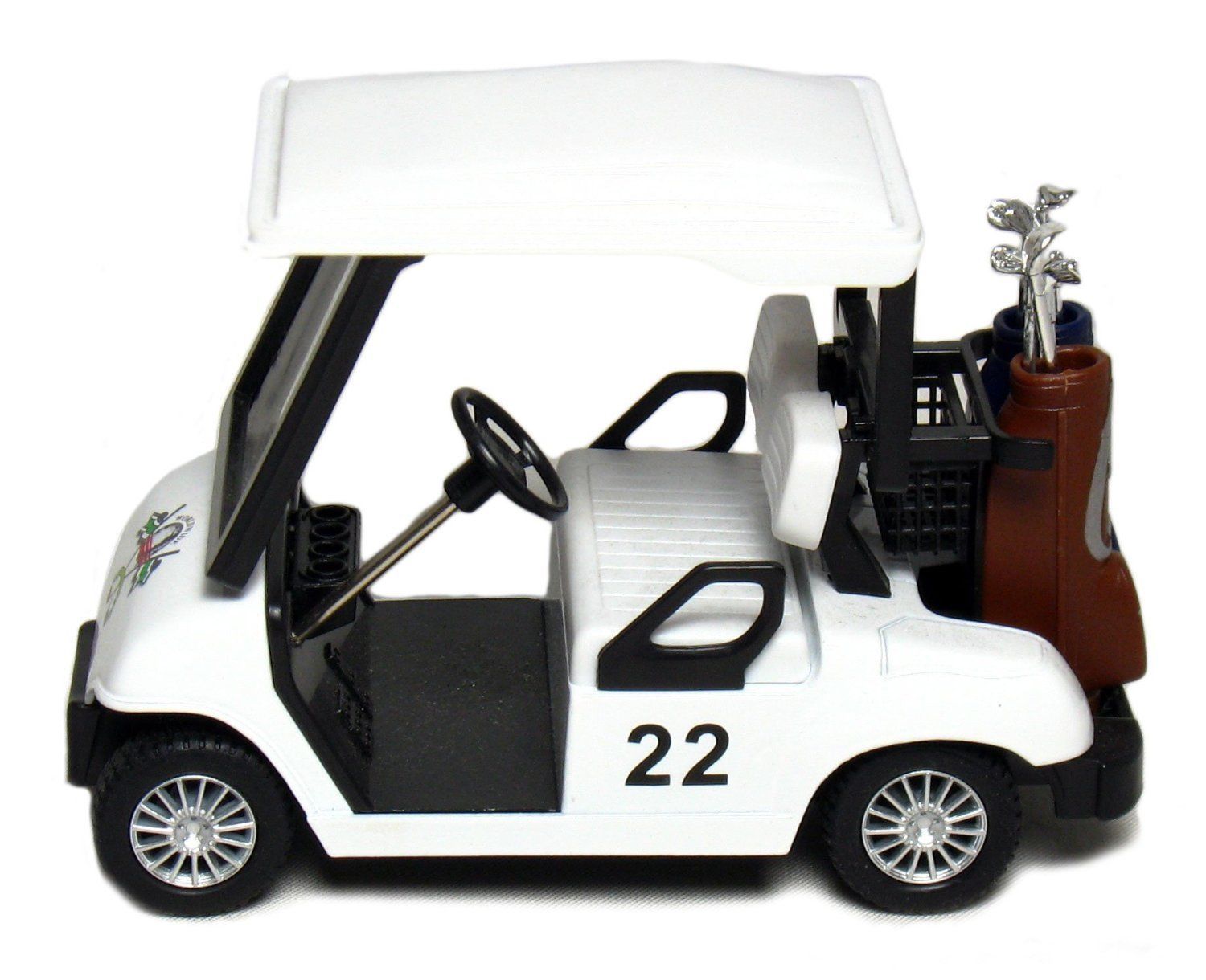 New 4.5″ Kinsfun Golf Cart w/ Clubs Diecast Metal Model Caddy Toy Car White Logo