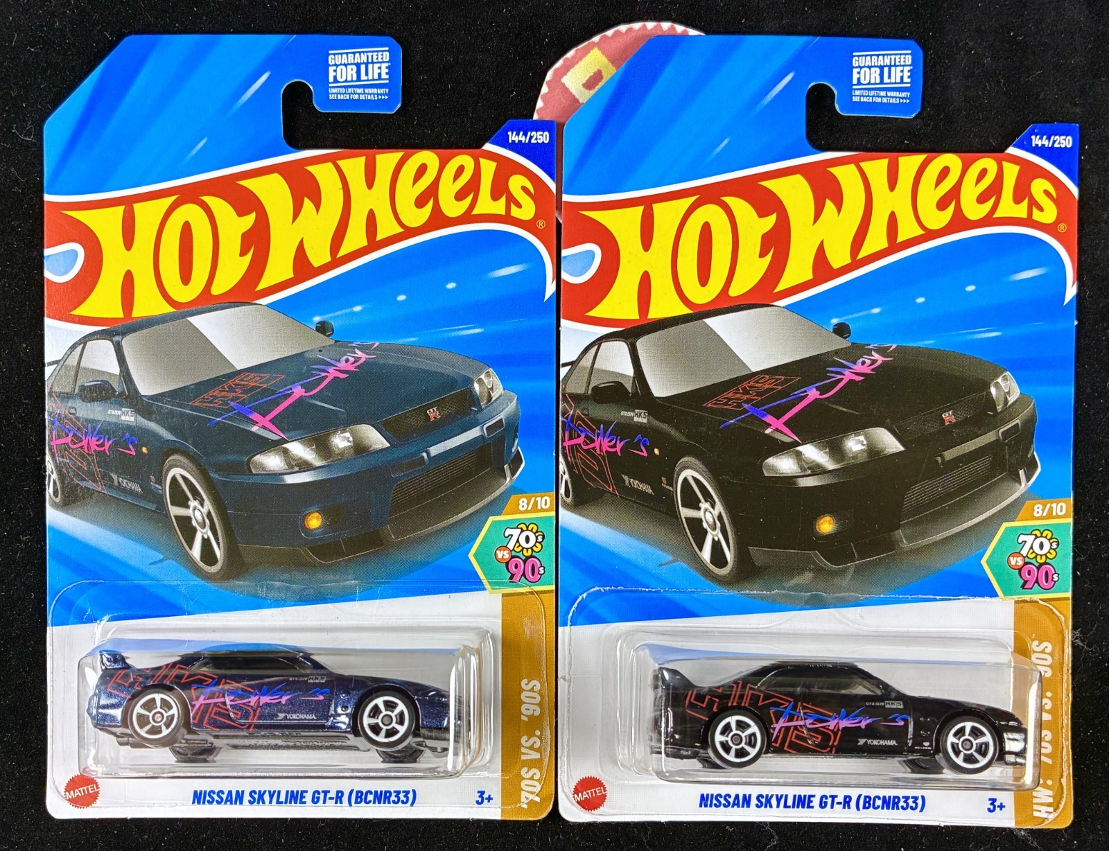 2025 Hot Wheels Black & Blue Nissan Skyline GT-R BCNR33 HKS JDM, #144 Lot of 2