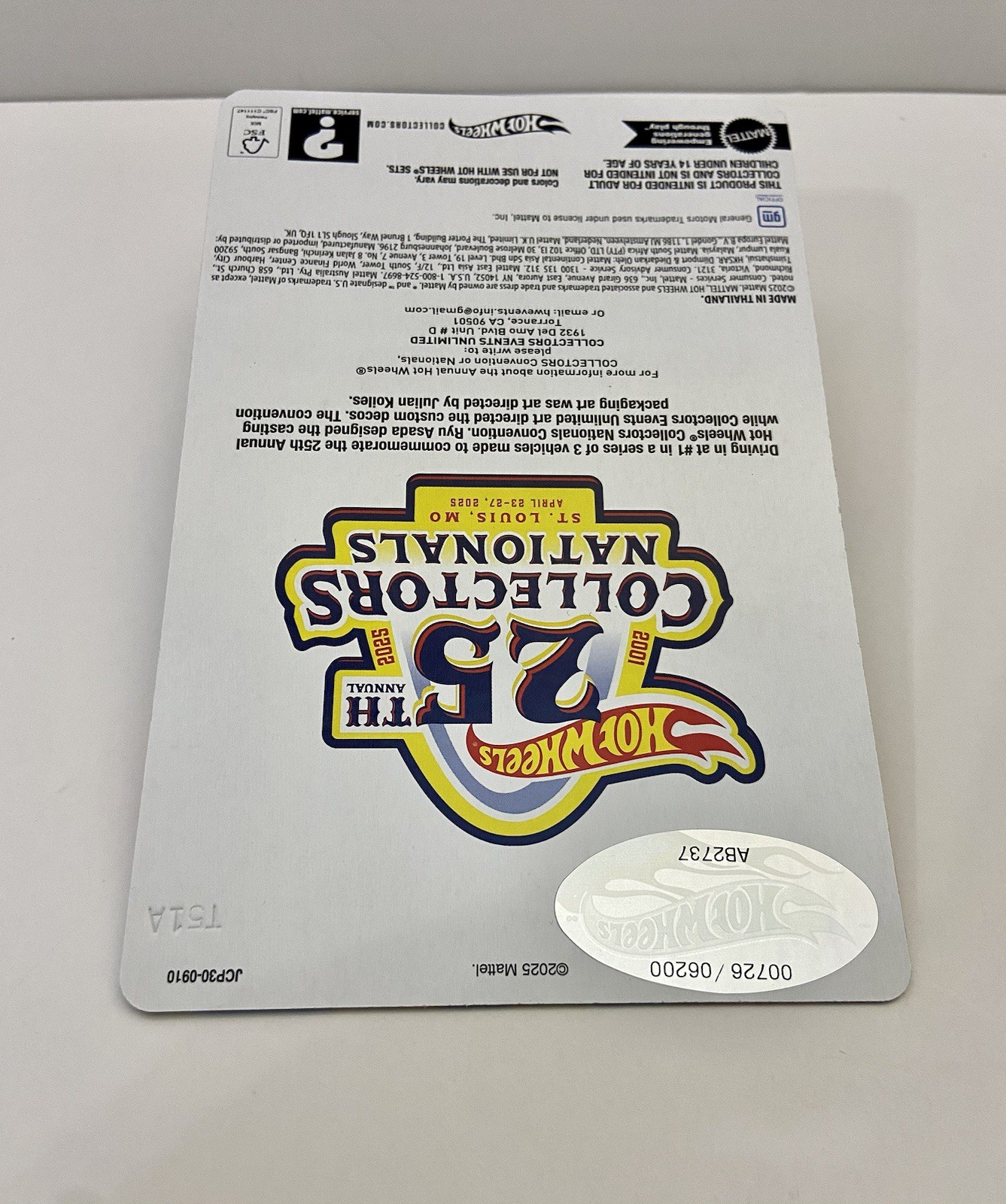 Hot Wheels 2001 25th Collection Nationals Corvette C8.r #00726/06200 low number