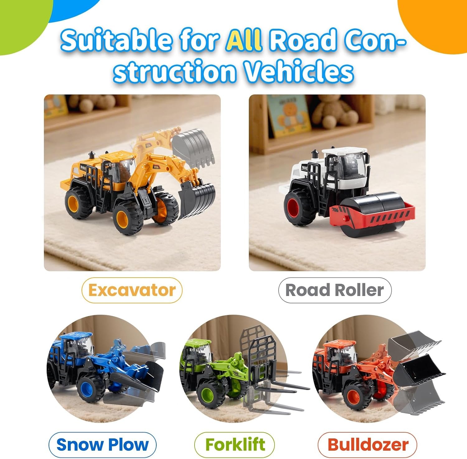 Construction Truck Toys for Toddlers | 5Pcs Push Go Tractor Toys, Sandbox Excava