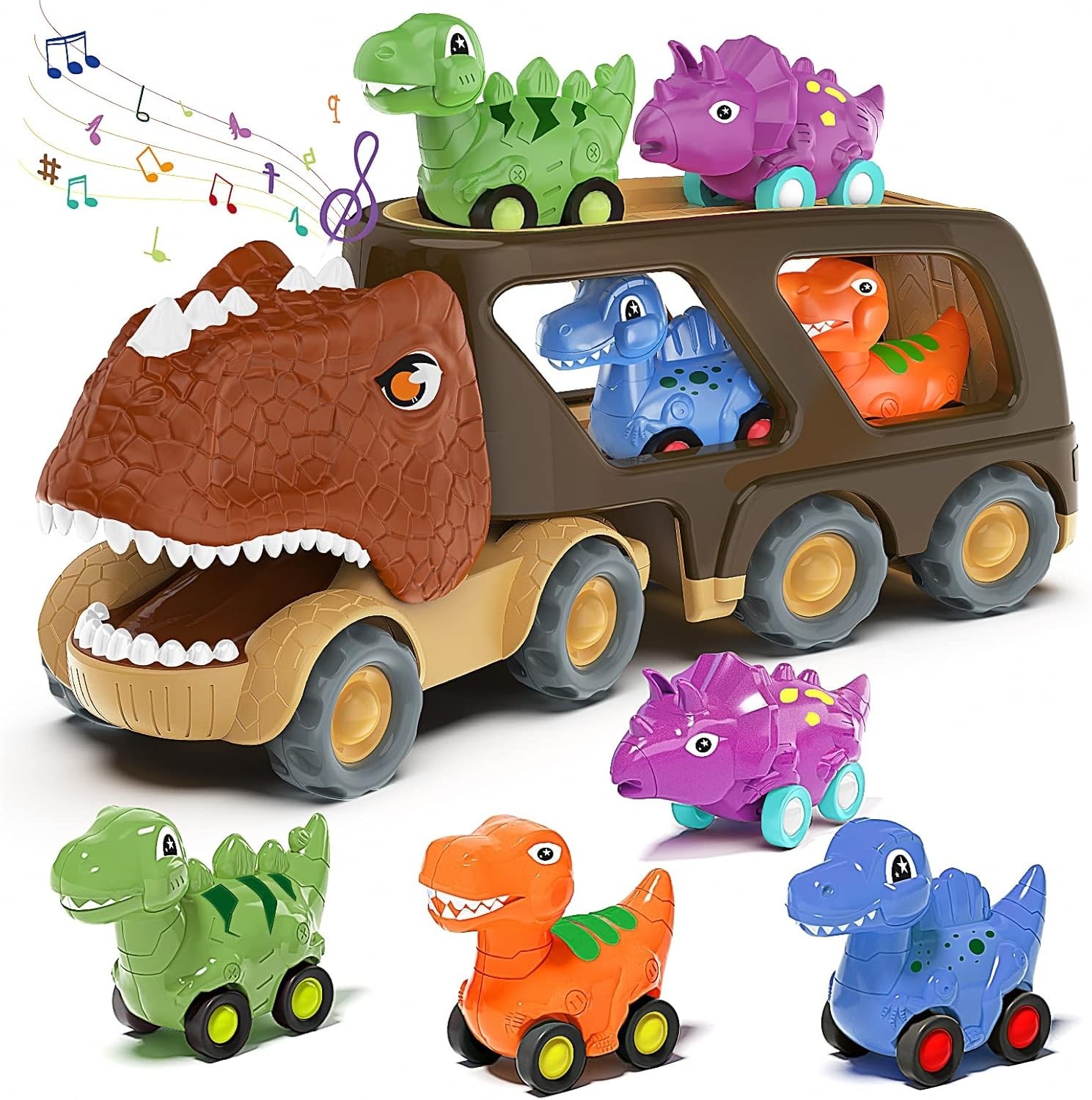 Dinosaur Car Toy for 2 3 4 5 Old Boys, Friction Power Carrier Truck with 4 P…
