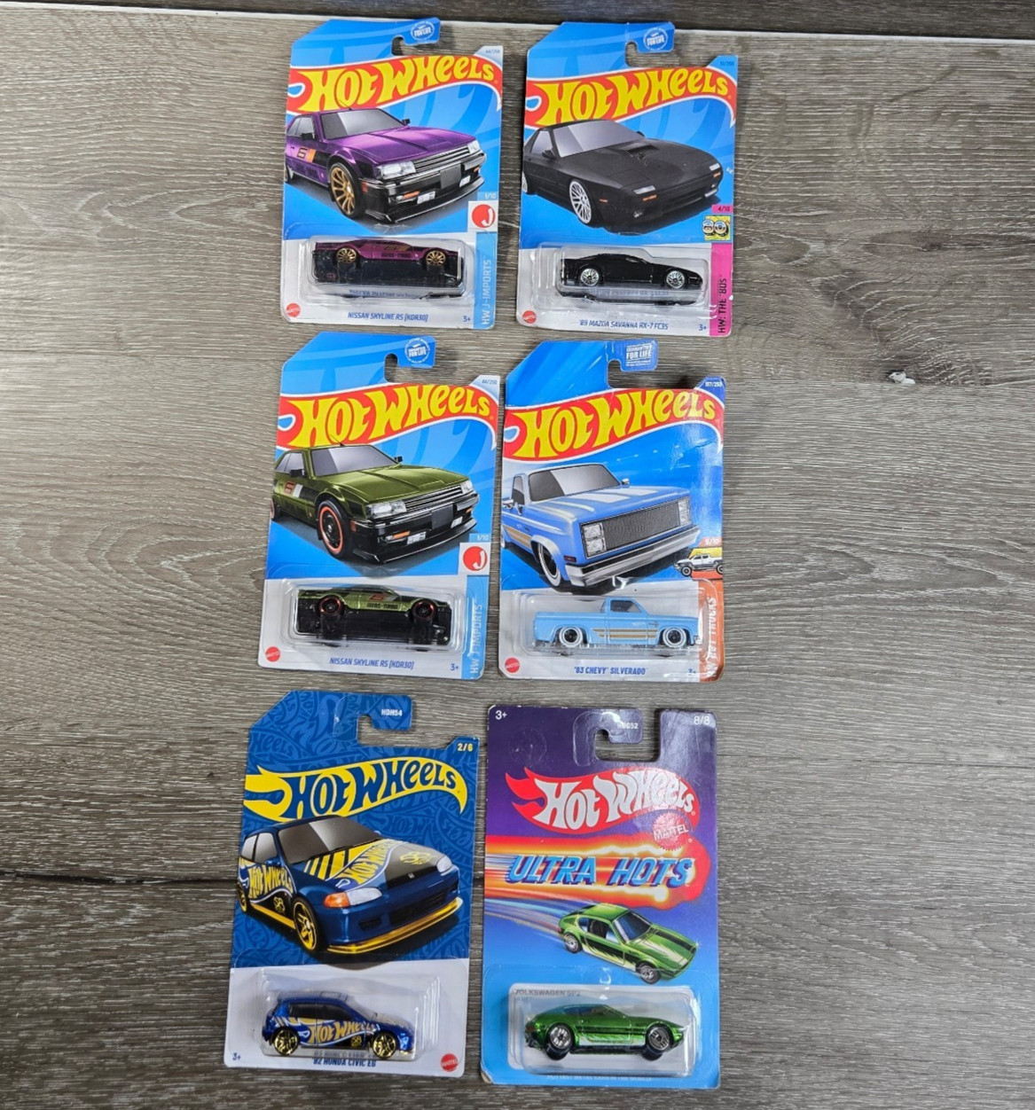 Hot Wheels Lot of 6 JDM & Truck Cars Ultra Hots Nissan Skyline Mazda RX-7 Chevy