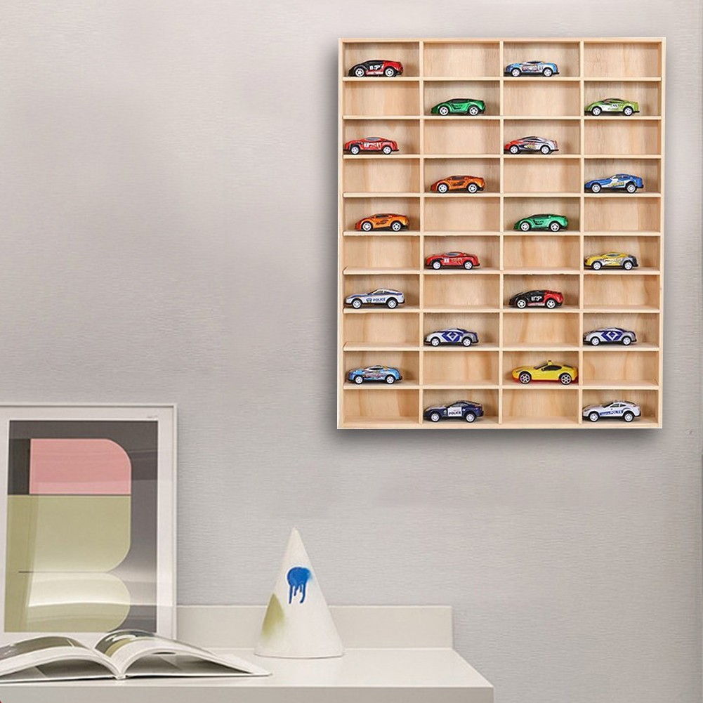 Wooden Display Case for 1/64 Scale Diecast Car Toy 40/60 Grid Storage Shelf