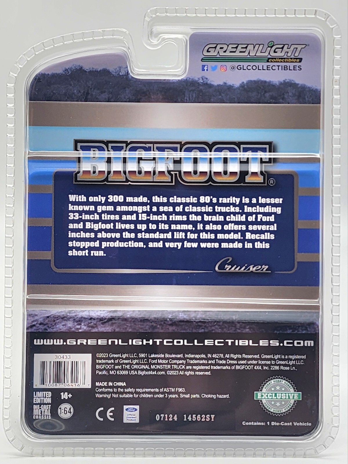 GREENLIGHT HOBBY EXCLUSIVE 1987 FORD F-250 XLT LARIAT 4X4 BIGFOOT CRUISER #1