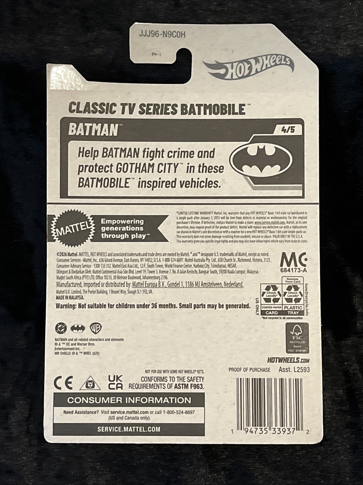 Hot Wheels Classic TV Series Batmobile Batman 5/5 Diecast Car