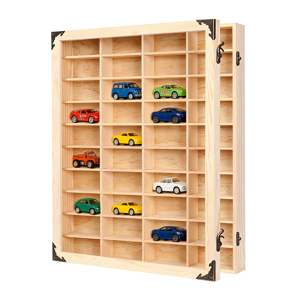 Wooden Display Case for 1/64 Scale Diecast Car Toy 40/60 Grid Storage Shelf