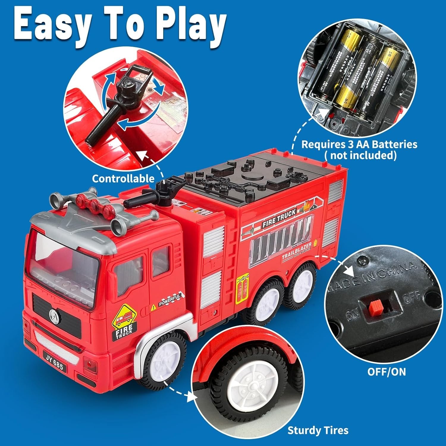 Large Fire Truck Toy for Toddlers 3-5 4D Lights & Siren | Bump & Go Action Gift