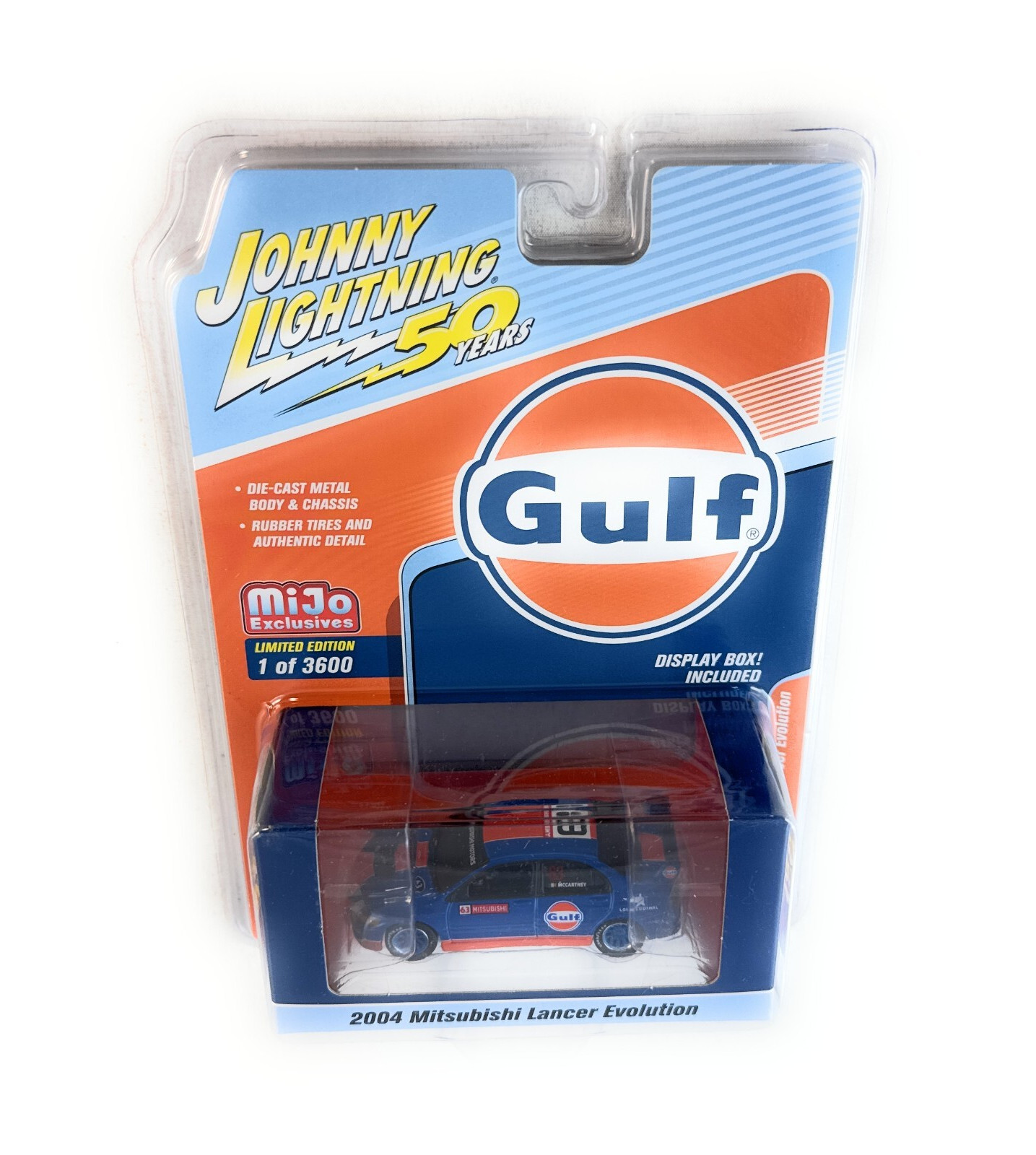 JOHNNY LIGHTNING 2004 BLU/ORANGE MITSUBISHI LANCER EVOLUTION GULF JLCP7249-4D