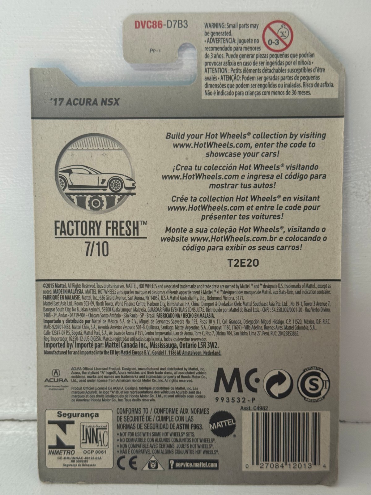 2016 HOT WHEELS SUPER TREASURE HUNT 7/10 FACTORY FRESH ’17 ACURA NSX 1:64