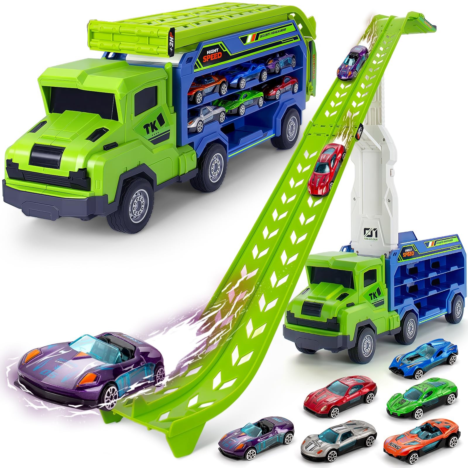 Truck Toys Car for 3 4 5 6 Years Old Boys Carrier Race Foldable 2 Layer