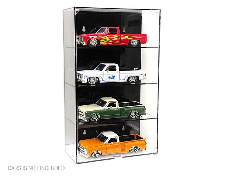 SHOWCASE 4 CAR DISPLAY CASE WALL MOUNT BLACK PANEL FOR 1/24-1/25 SCALE MJ1019BK