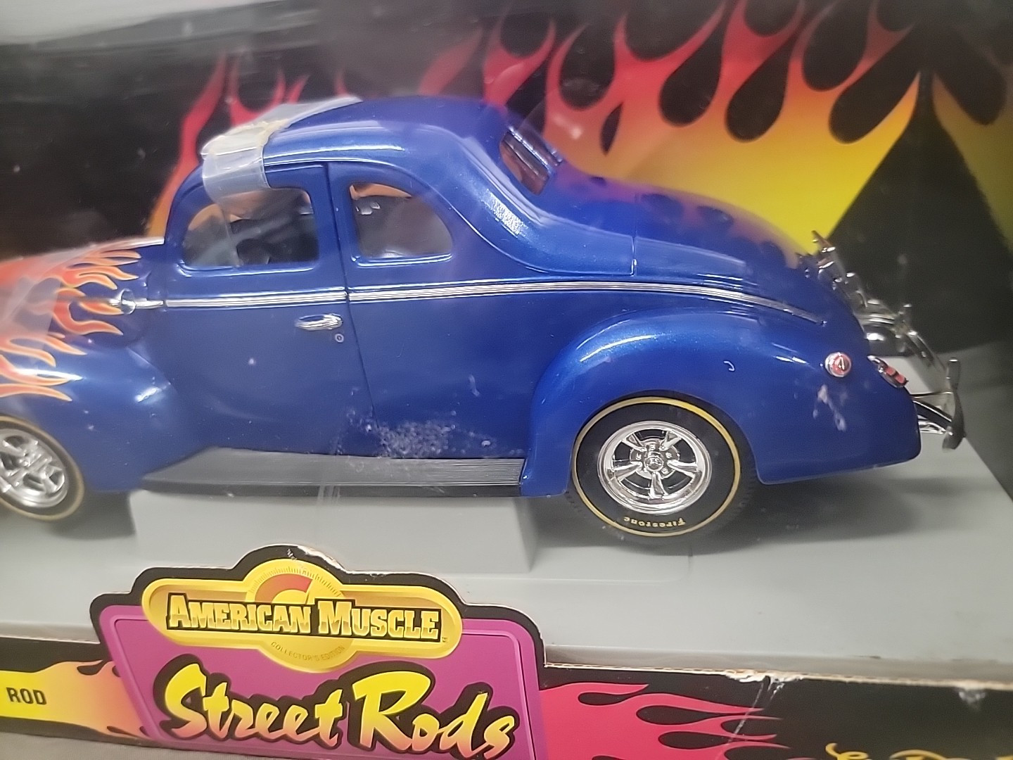 Ertl American Muscle Street Rods 1940 Ford Blue Coupe with Flames Diecast 1:18