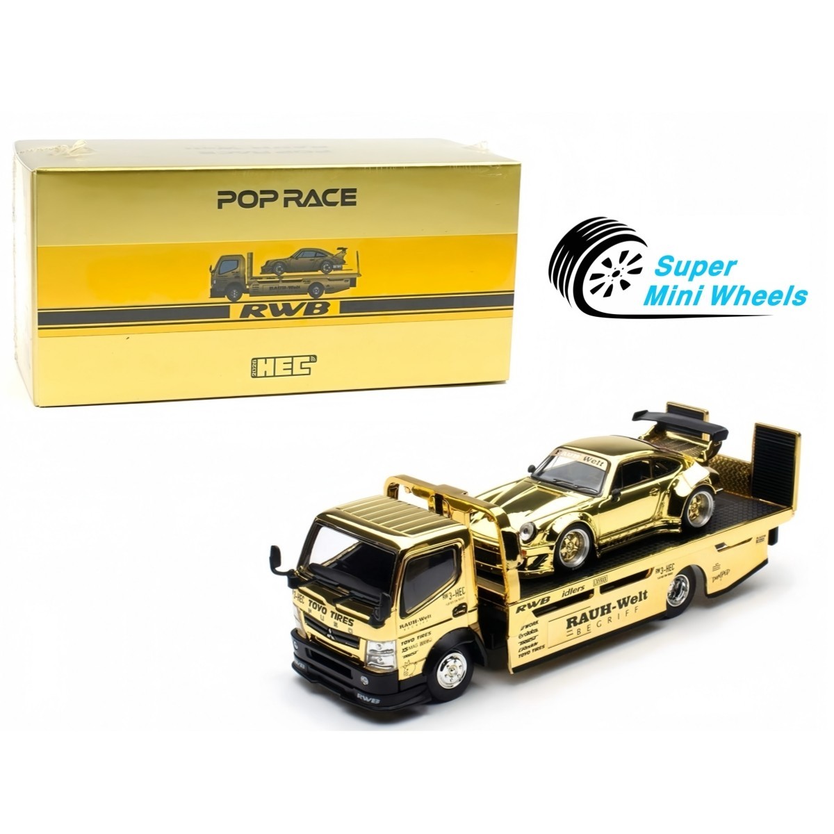 Pop Race 1:64 Porsche RWB 930 & RWB Truck Chrome Gold RWB Set HEC 2026