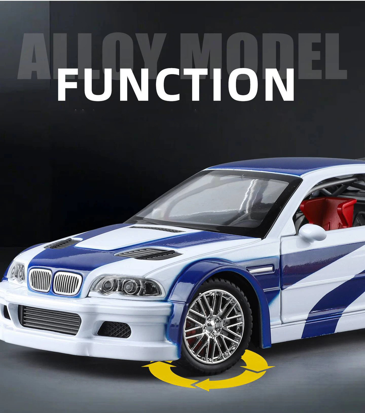 1:24 BMW M3 GTR E46 Muscle Model Car Sound Light Collectible gift