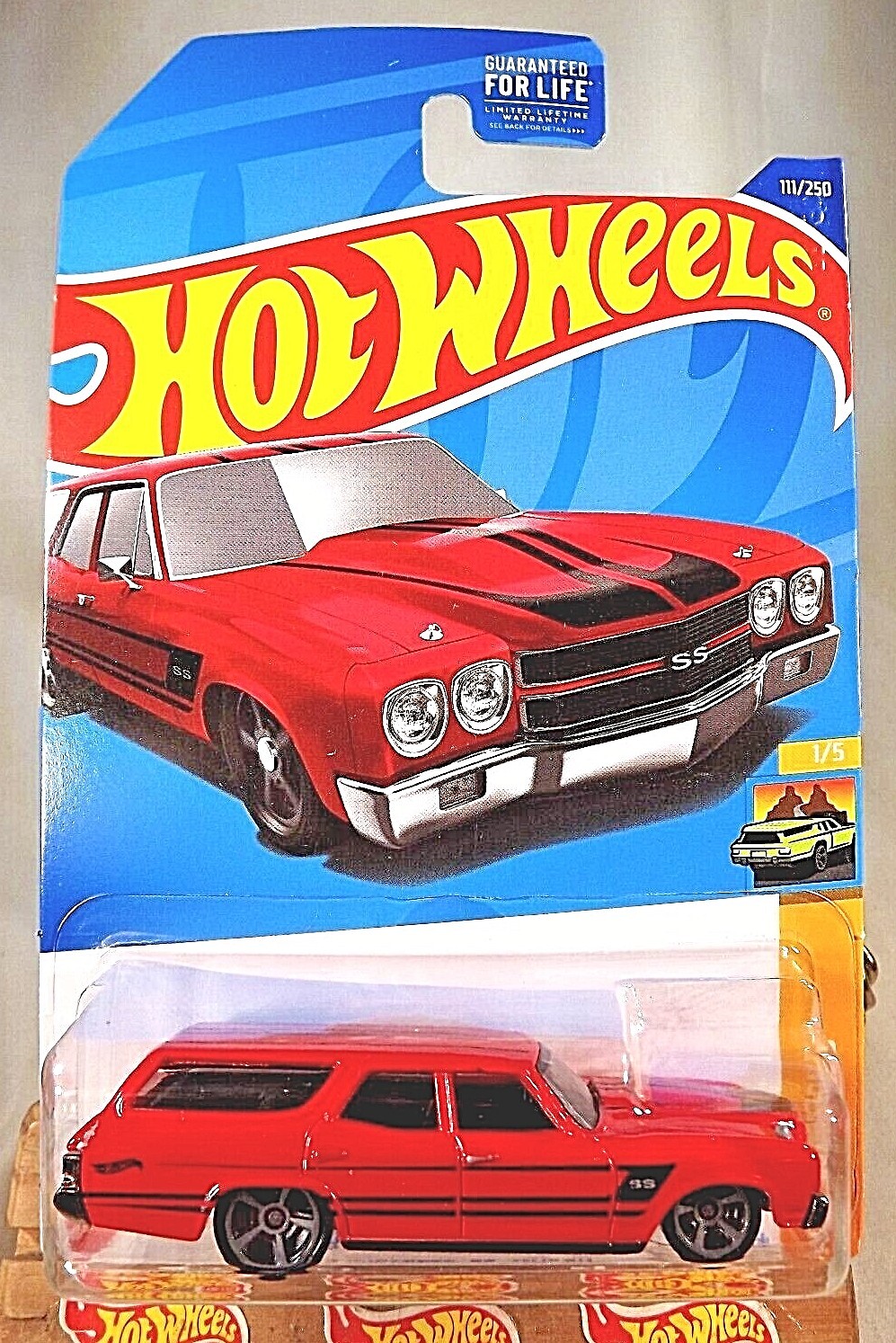 2022 Hot Wheels #111 HW Wagons 1/5 70 CHEVELLE SS WAGON Red w/Gray MC5 Spokes