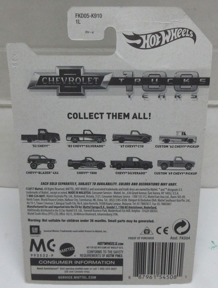 Hot Wheels 2018 100 Years of Chevy Trucks Complete 8 Car SET